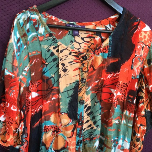 Roaman’s 16W Tropical Vacation Short Sleeve Button Up Top Tunic - Picture 2 of 11